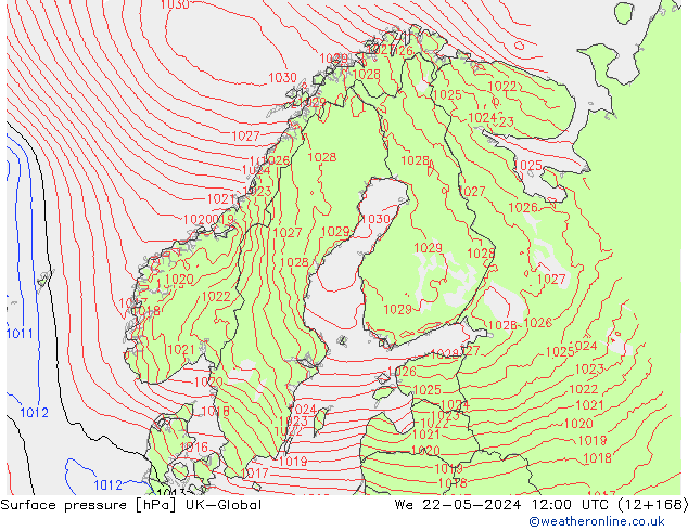 pression de l'air UK-Global mer 22.05.2024 12 UTC