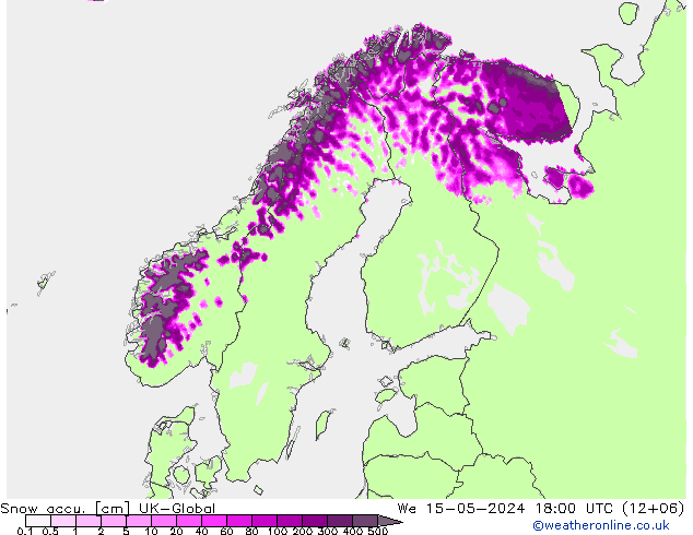 Snow accu. UK-Global mié 15.05.2024 18 UTC