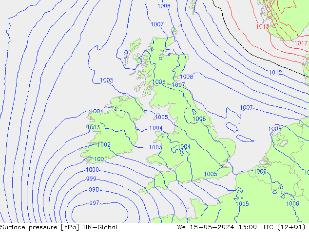 pressão do solo UK-Global Qua 15.05.2024 13 UTC