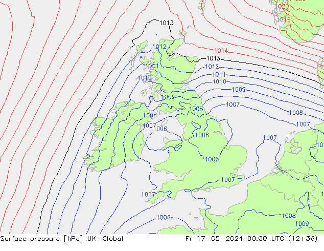 Presión superficial UK-Global vie 17.05.2024 00 UTC