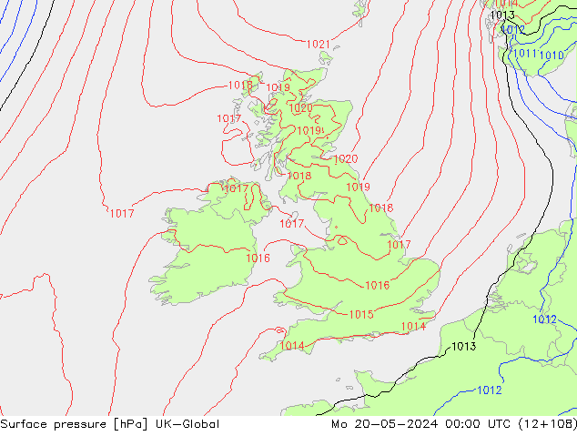 pressão do solo UK-Global Seg 20.05.2024 00 UTC