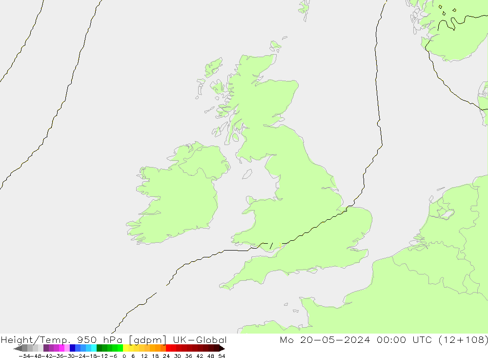 Height/Temp. 950 hPa UK-Global Mo 20.05.2024 00 UTC
