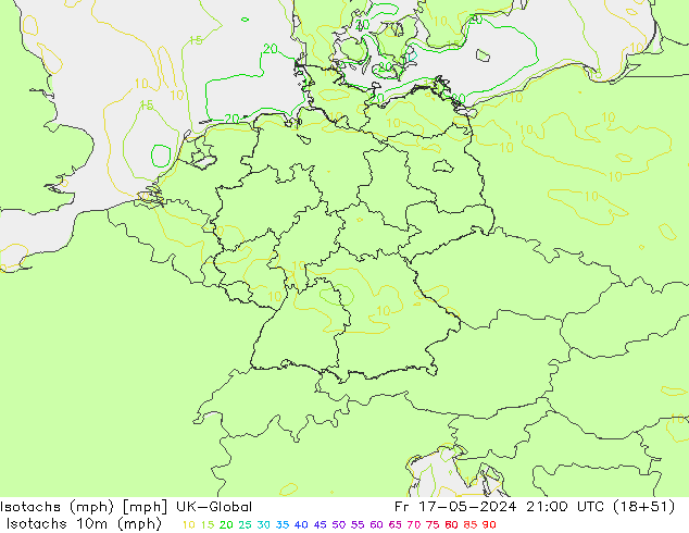 Isotachs (mph) UK-Global Fr 17.05.2024 21 UTC
