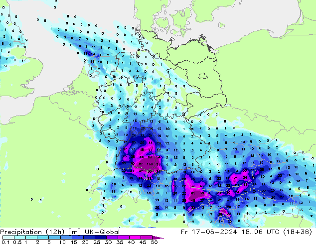 Precipitation (12h) UK-Global Pá 17.05.2024 06 UTC
