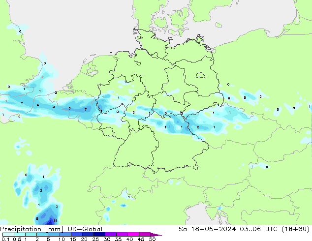 Precipitación UK-Global sáb 18.05.2024 06 UTC