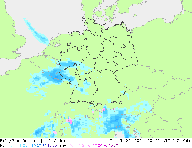Rain/Snowfall UK-Global Th 16.05.2024 00 UTC