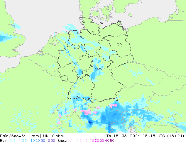 Rain/Snowfall UK-Global gio 16.05.2024 18 UTC
