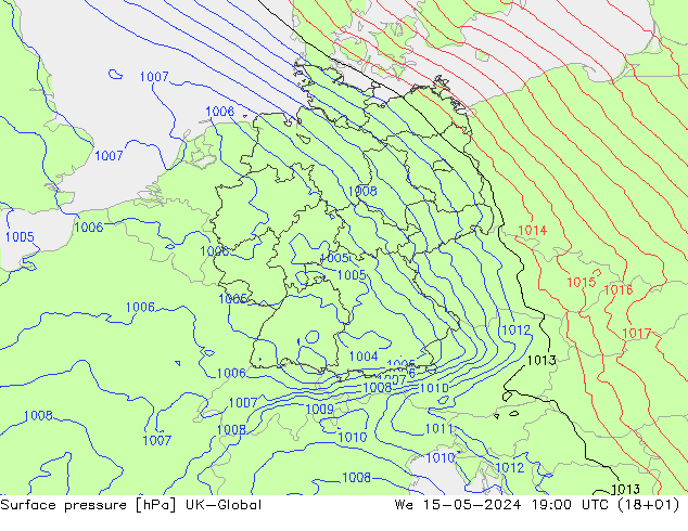 地面气压 UK-Global 星期三 15.05.2024 19 UTC