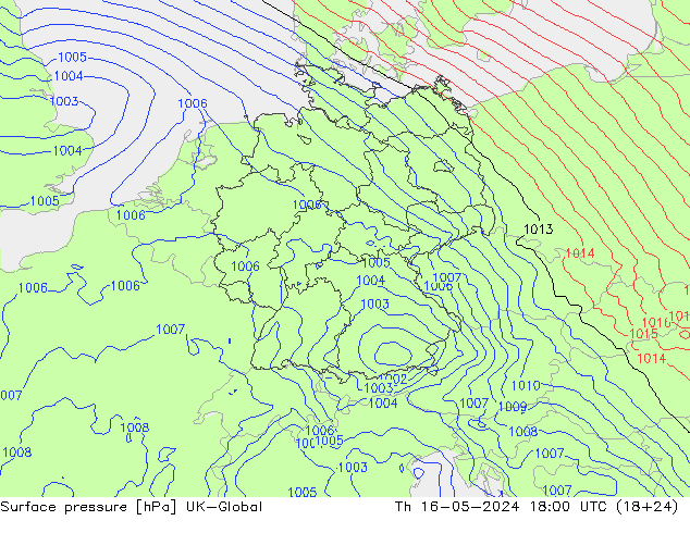 地面气压 UK-Global 星期四 16.05.2024 18 UTC