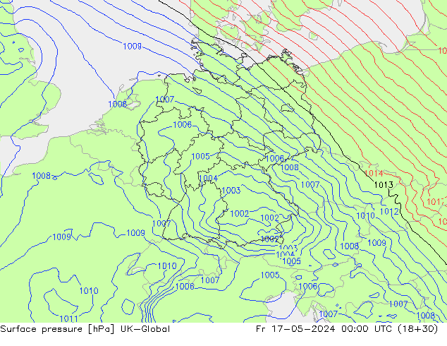 Atmosférický tlak UK-Global Pá 17.05.2024 00 UTC