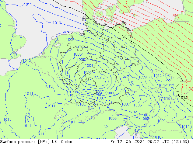 Atmosférický tlak UK-Global Pá 17.05.2024 09 UTC