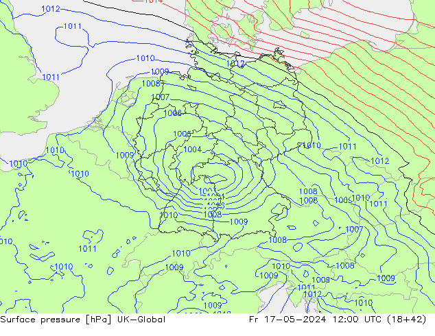 Pressione al suolo UK-Global ven 17.05.2024 12 UTC