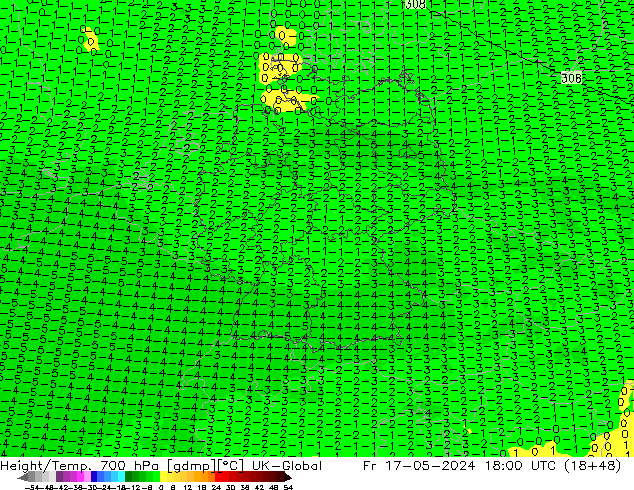 Yükseklik/Sıc. 700 hPa UK-Global Cu 17.05.2024 18 UTC