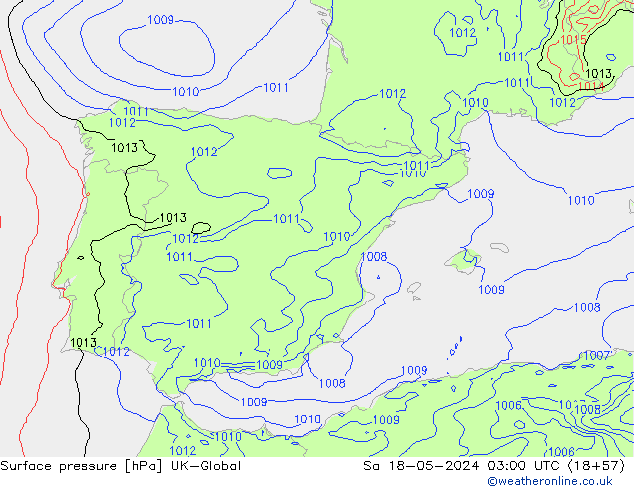 Atmosférický tlak UK-Global So 18.05.2024 03 UTC