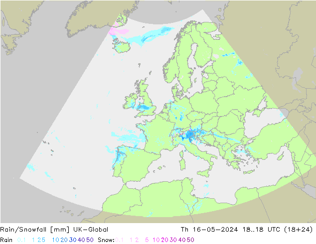 Rain/Snowfall UK-Global 星期四 16.05.2024 18 UTC