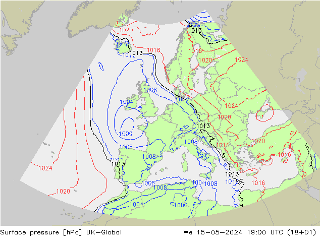 Surface pressure UK-Global We 15.05.2024 19 UTC