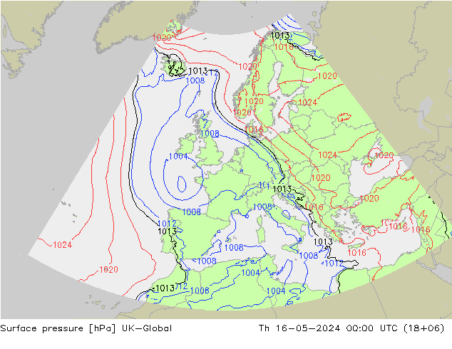 地面气压 UK-Global 星期四 16.05.2024 00 UTC