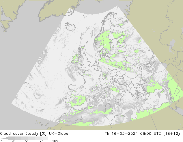 Cloud cover (total) UK-Global Th 16.05.2024 06 UTC