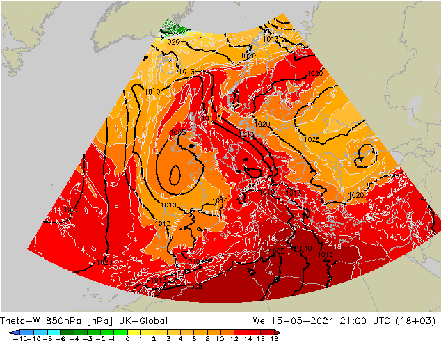 Theta-W 850hPa UK-Global Mi 15.05.2024 21 UTC