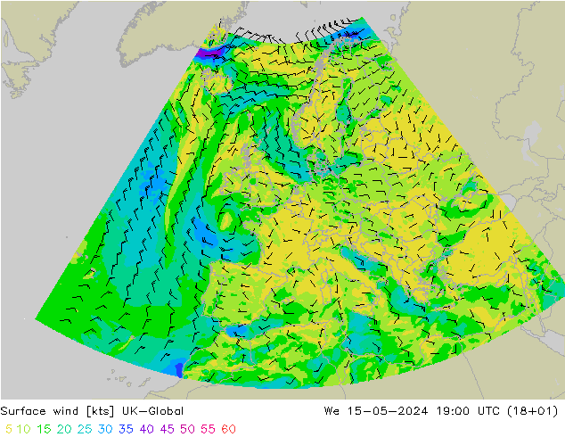 风 10 米 UK-Global 星期三 15.05.2024 19 UTC