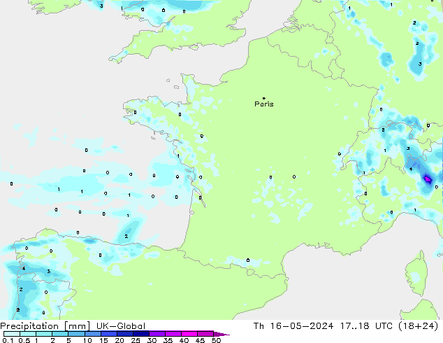 Precipitation UK-Global Th 16.05.2024 18 UTC