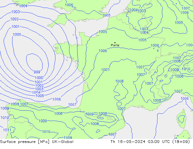 Presión superficial UK-Global jue 16.05.2024 03 UTC