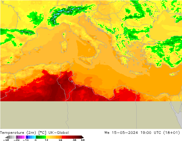 Sıcaklık Haritası (2m) UK-Global Çar 15.05.2024 19 UTC