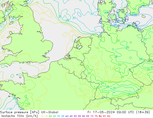 Eşrüzgar Hızları (km/sa) UK-Global Cu 17.05.2024 09 UTC