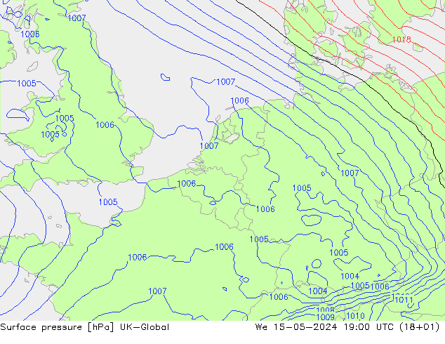 Pressione al suolo UK-Global mer 15.05.2024 19 UTC