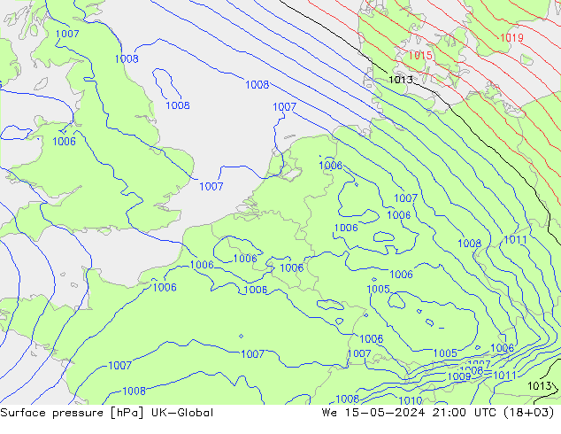 地面气压 UK-Global 星期三 15.05.2024 21 UTC