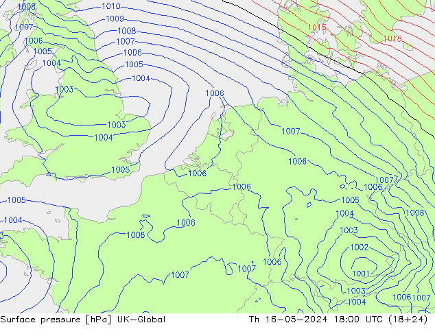 Atmosférický tlak UK-Global Čt 16.05.2024 18 UTC