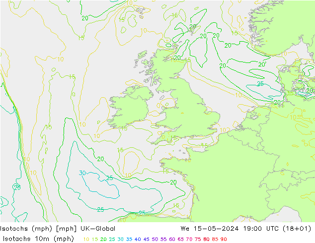 Isotachs (mph) UK-Global We 15.05.2024 19 UTC