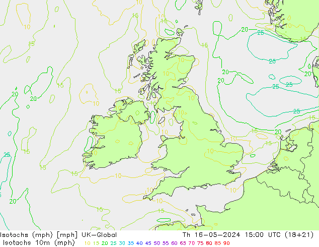 Izotacha (mph) UK-Global czw. 16.05.2024 15 UTC