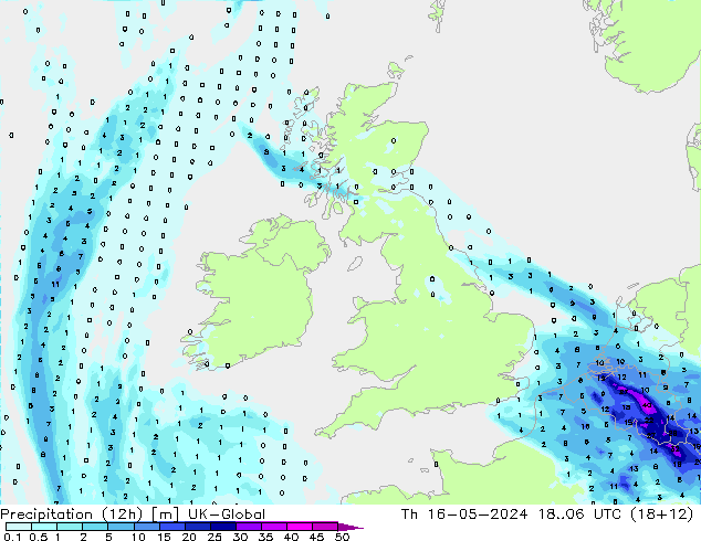 Precipitazione (12h) UK-Global gio 16.05.2024 06 UTC