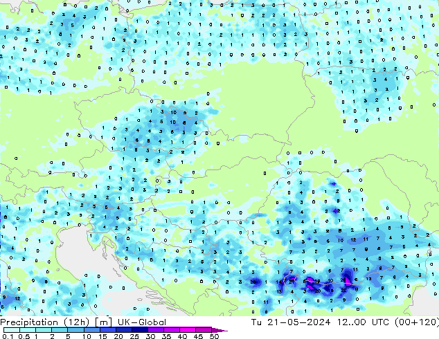 Precipitazione (12h) UK-Global mar 21.05.2024 00 UTC