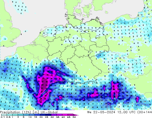 Precipitation (12h) UK-Global We 22.05.2024 00 UTC