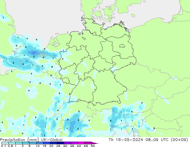 Precipitation UK-Global Th 16.05.2024 09 UTC