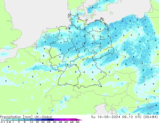 Precipitation UK-Global Su 19.05.2024 12 UTC