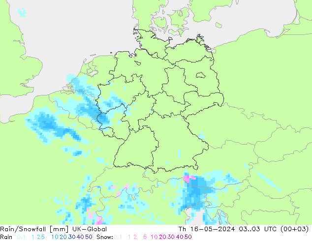 Rain/Snowfall UK-Global 星期四 16.05.2024 03 UTC