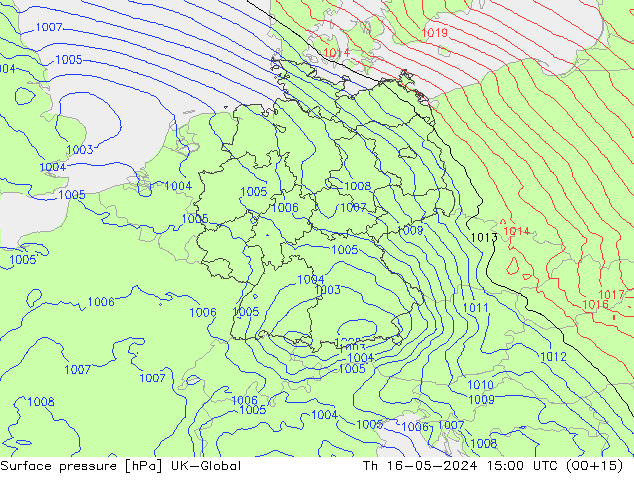 Pressione al suolo UK-Global gio 16.05.2024 15 UTC