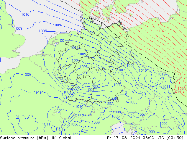 Surface pressure UK-Global Fr 17.05.2024 06 UTC
