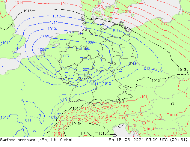 приземное давление UK-Global сб 18.05.2024 03 UTC