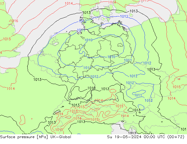 Pressione al suolo UK-Global dom 19.05.2024 00 UTC