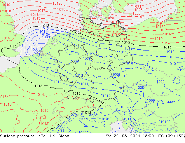 Surface pressure UK-Global We 22.05.2024 18 UTC