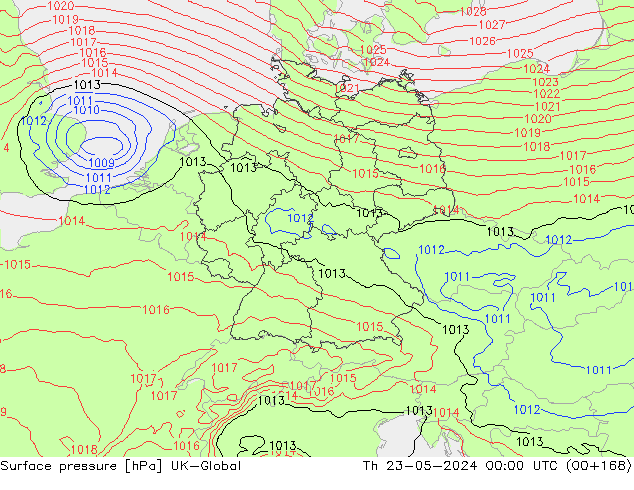 Atmosférický tlak UK-Global Čt 23.05.2024 00 UTC