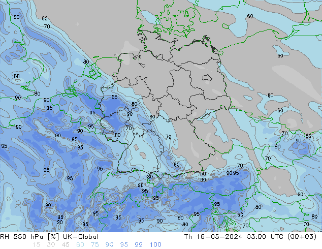 RH 850 hPa UK-Global Th 16.05.2024 03 UTC