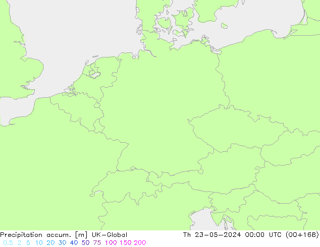 Precipitation accum. UK-Global gio 23.05.2024 00 UTC