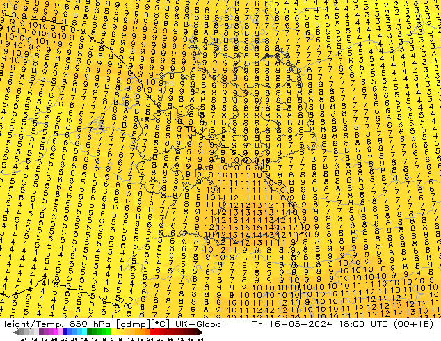 Hoogte/Temp. 850 hPa UK-Global do 16.05.2024 18 UTC