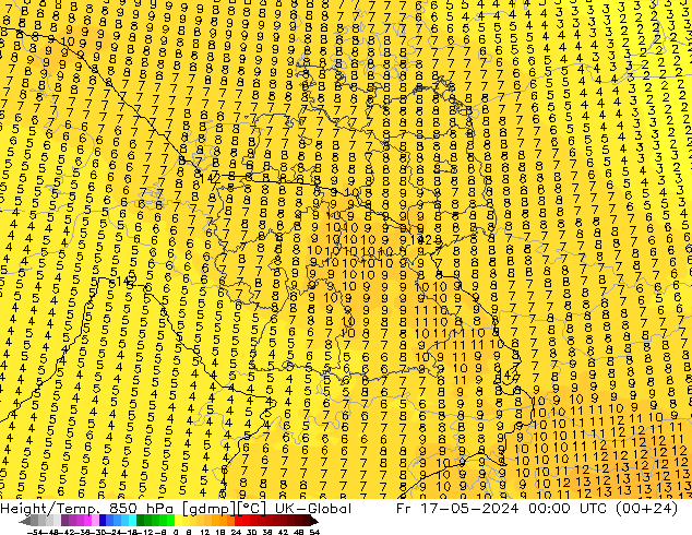 Height/Temp. 850 hPa UK-Global Fr 17.05.2024 00 UTC