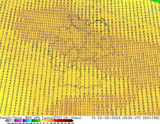 Height/Temp. 850 гПа UK-Global чт 23.05.2024 00 UTC